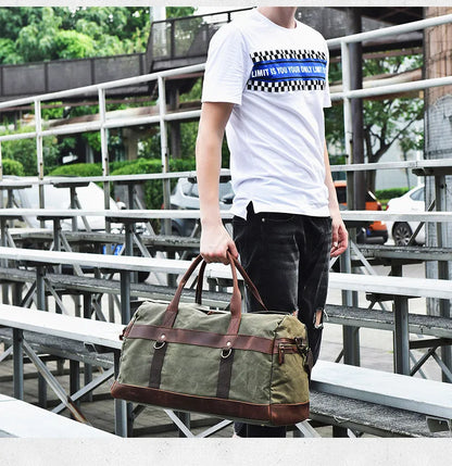 Wasserdichte gewachste Canvas Leder Herren Reisetasche Handgepäcktasche Handgepäck Große Tragetasche Vintage Herren Duffle Wochenendtasche große Übernachtung