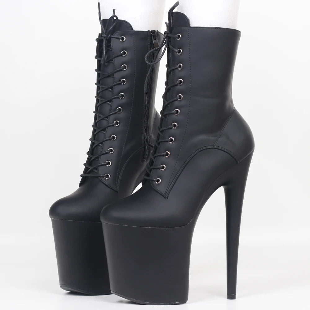 JIALUOWEI INS Style 20CM Extreme High Heels Platform Boots Lace Up Sexy Pole Dancing Ankle Boots Side Zip 5-12.