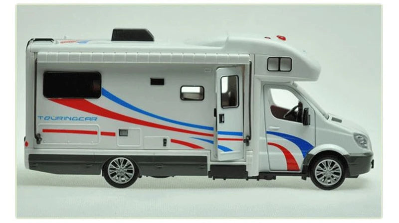 1:28 Diecast Luxury RV Recreational Vehicle Car Model Metal Camper Van Motorhome Touring Car Model Sound and Light Kids Toy Gift.