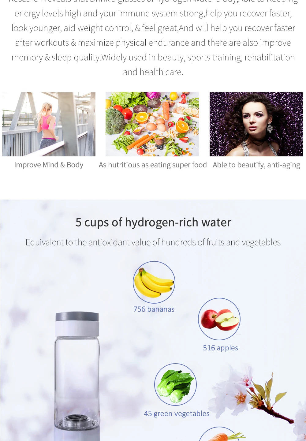 Max 3000ppb Hydrogen Rich Water Generator- 3 in 1 use(Breath with tube) DuPont SPE+PEM Dual Chamber H2 electrolysis Water Bottle.