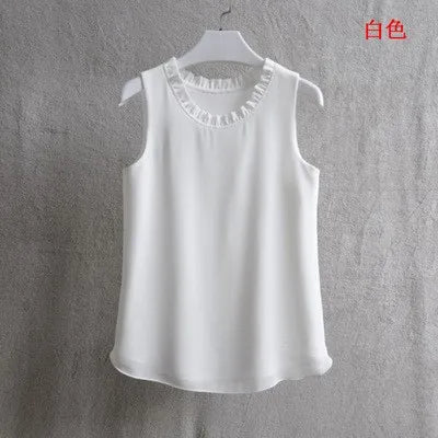 Woherb 21 Farben Feste Rüschen Chiffon Bluse Frauen 2025 Sommer Mode Weste Blusas Casual Lose Ärmellose Damen Tops Shirt.