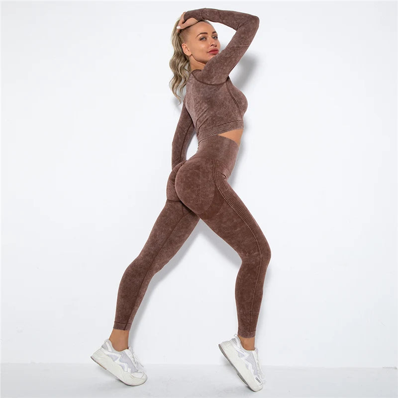 Hamidou Cropped Top Gym Set Seamless Women Yoga Workout Set Fintess Clothing Push Up Leggings Sport Wear Women Suits Tracksuit.