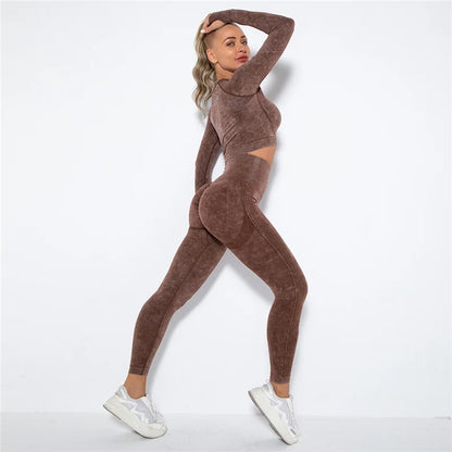 Hamidou Cropped Top Gym Set Seamless Women Yoga Workout Set Fintess Clothing Push Up Leggings Sport Wear Women Suits Tracksuit.