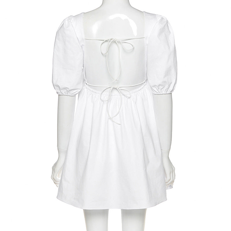 Sexy rückenfreie Minikleider mit Schnürung, Boho-Weiß, Puffärmel, süßes Kleid, schicke Damen, elegante Dame für Hochzeit, Party, Sommerkleidung.