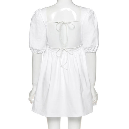 Sexy rückenfreie Minikleider mit Schnürung, Boho-Weiß, Puffärmel, süßes Kleid, schicke Damen, elegante Dame für Hochzeit, Party, Sommerkleidung.