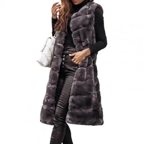 Herbst Winter Frauen Jacke Weste Einfarbig Rundhals Faux Pelzmantel Dicken Rundhals Oberbekleidung Plüsch Jacke für Frauen