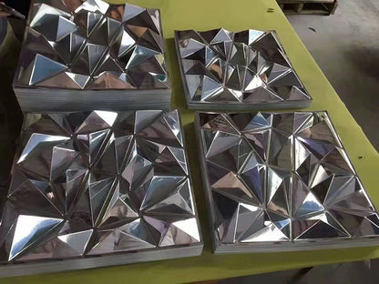 12 PCS 50x50cm car Metal plating color 3D Wall Panel gold luxurious electroplate 3D Wall Stickers Wedding party background wall