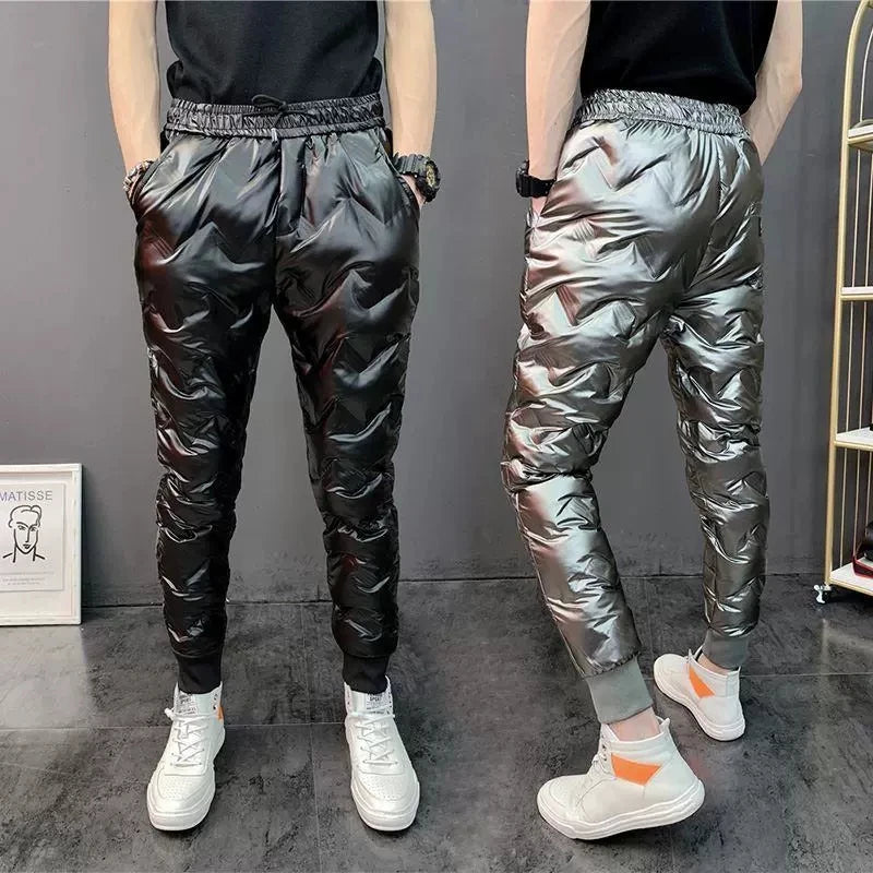 2022 New Men Shiny Winter Down Pant Thick Warm Sweatpants Casual Trousers Slim Outdoor Windproof Waterproof Cotton Pants.