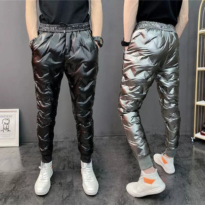 2022 New Men Shiny Winter Down Pant Thick Warm Sweatpants Casual Trousers Slim Outdoor Windproof Waterproof Cotton Pants.