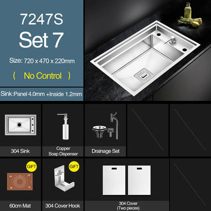 ASRAS New kitchen Sink Double Cover hidden Single Large Size 304 Stainless Steel 4mm Thickness Handmade Brushed kitchen Sink