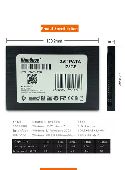 KingSpec 2.5'' PATA IDE interface 256GB 32GB 64GB 128GB SSD MLC Hard Drive Disk for IPC Motherboard Laptop DIY PC.