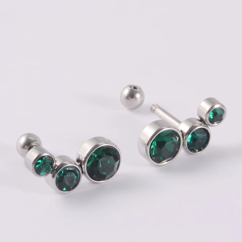 2PCS 361 Surgical Steel Crystal  Ear Tragus Cartilage Earrings 16G Three Zircon Lobe Helix Daith Earring Piercing Body Jewelry.