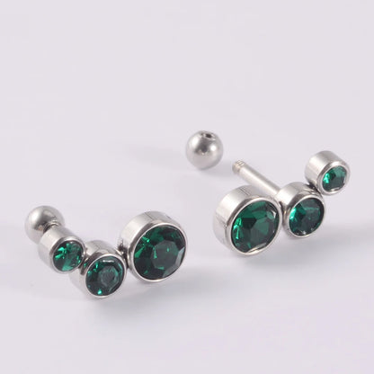 2PCS 361 Surgical Steel Crystal  Ear Tragus Cartilage Earrings 16G Three Zircon Lobe Helix Daith Earring Piercing Body Jewelry.