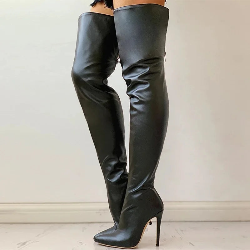 Women Over The Knee Boots Female Zip Sexy Black Long Boots Woman Thin Heel Ladies Pointed Toe Party Boots Women's Autumn Shoes88.