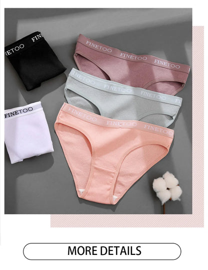 FINETOO 3PCS/Set Women's Underwear Cotton Panty Sexy Panties Female Underpants Solid Color Panty Intimates Women Lingerie M-2XL.
