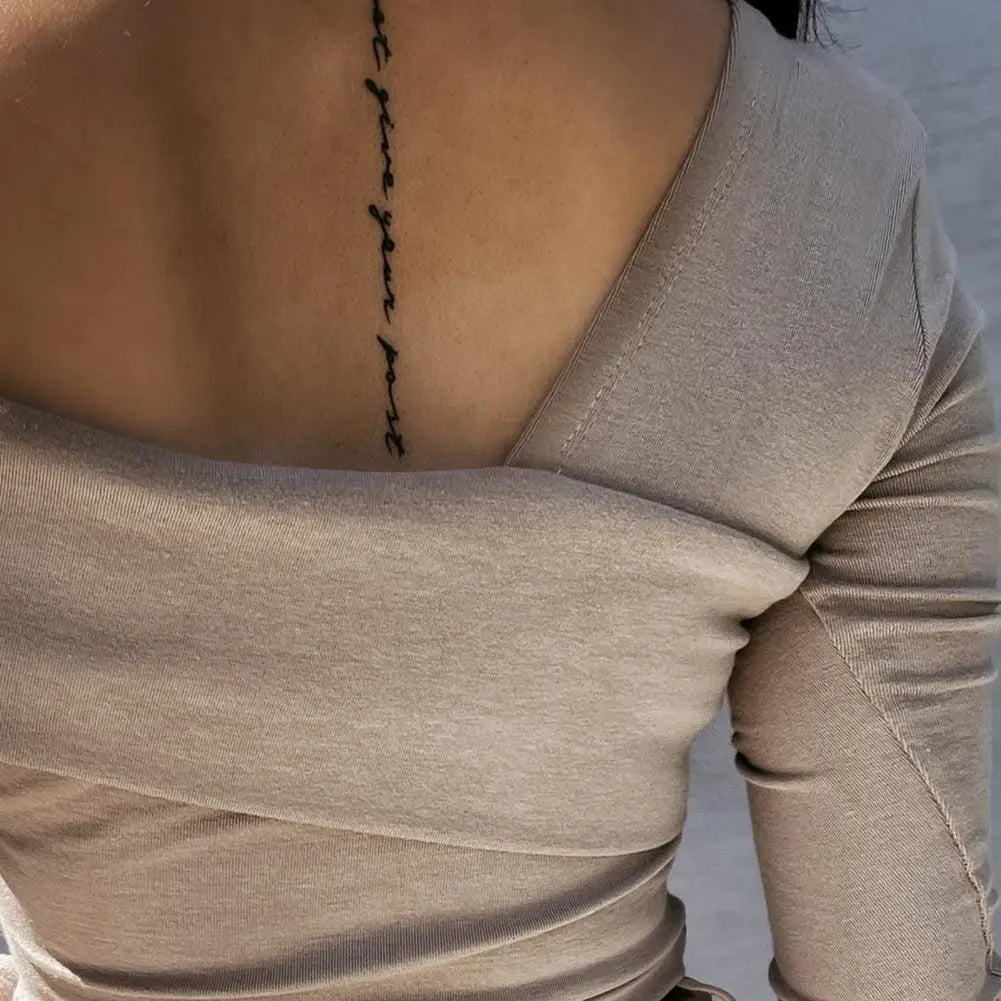 Women Autumn Winter T shirt Off Shoulder Oblique Neck Strapless Backless Long Sleeve Solid Color Ladies Slim Shirt femme.