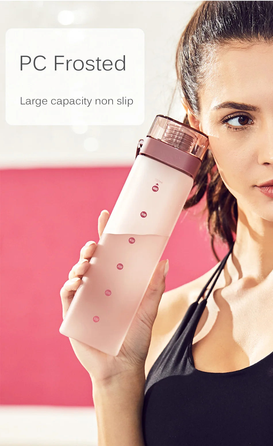 Fashion Square Frosted Plastic Water Bottle Portable Leakproof Transparent Gym Bottle Outdoor Sport Direct Drinking Cup BPA Free.