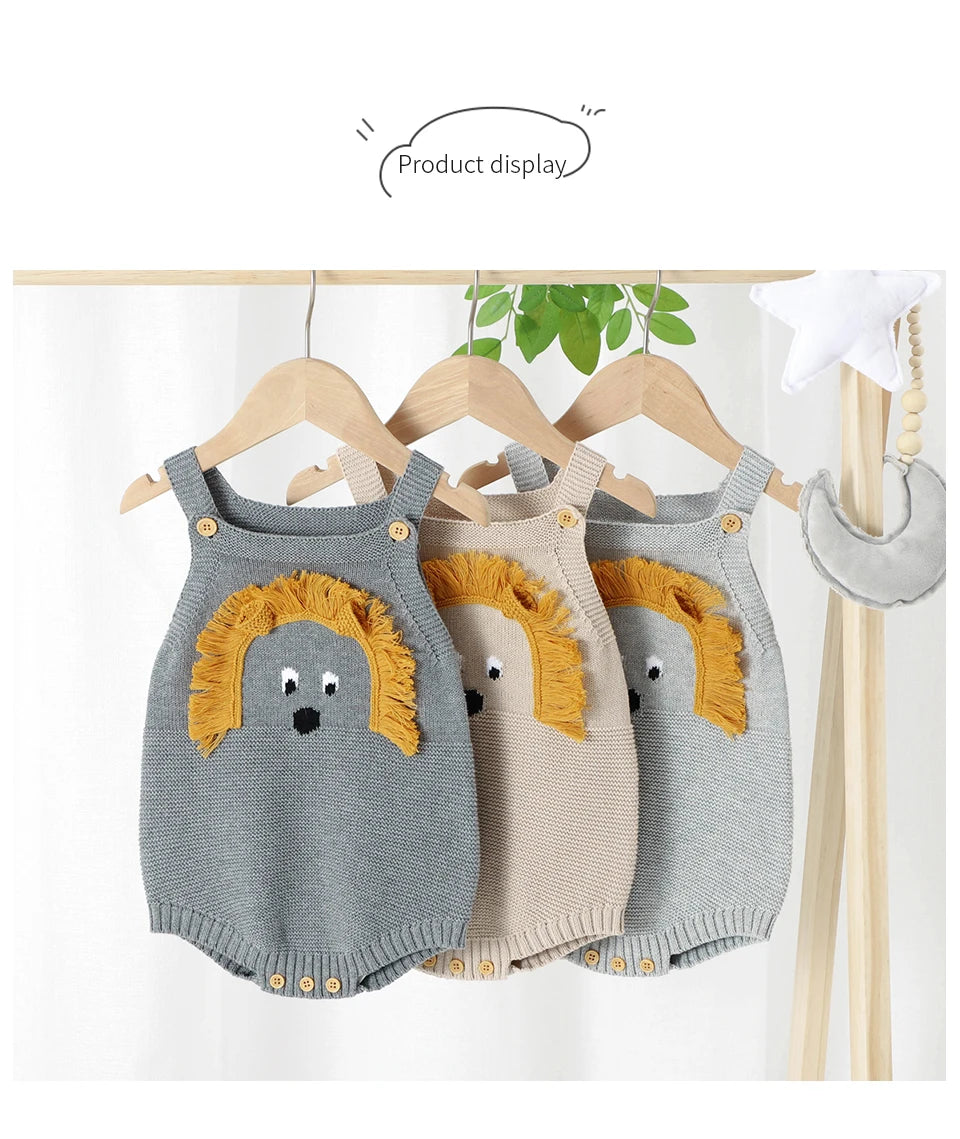 Baby-Body, niedlicher Cartoon-Löwe, Kleinkind-Säuglings-Onesies, 100 % Baumwolle, gestrickt, für Neugeborene, Kinder, Kleidung, einteiliger Overall, ärmellos.