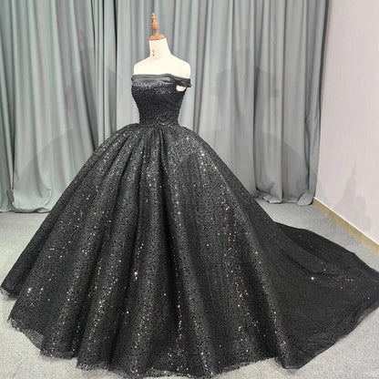 Jancember 6679 Black Off Shoulder Teenage Sequins Birthday Party Formal Quinceanera Dresses.