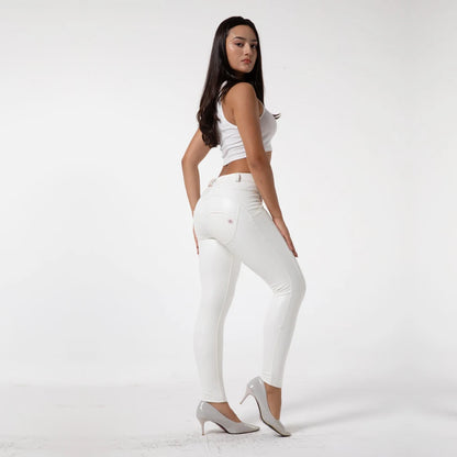 Shascullfites Faux Leather Leggings White Fleece Lined Leggins Ladies Winter Women Warm Push Up Legging Women Casual Solid Color.