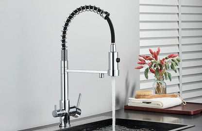 Filter Kitchen Faucet 2 In 1 Pull Down 360° Flexible Drinking Pure Water Purification Faucets Brass Hot Cold Water Mixer Tap