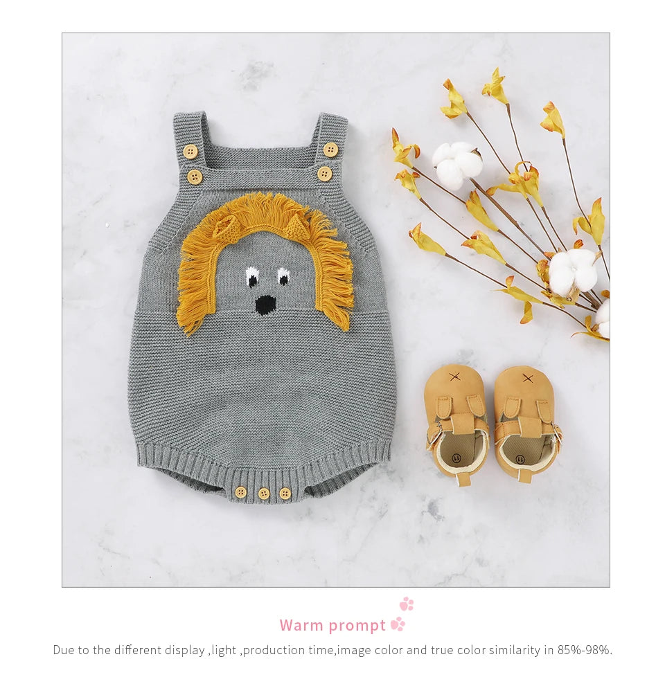 Baby-Body, niedlicher Cartoon-Löwe, Kleinkind-Säuglings-Onesies, 100 % Baumwolle, gestrickt, für Neugeborene, Kinder, Kleidung, einteiliger Overall, ärmellos