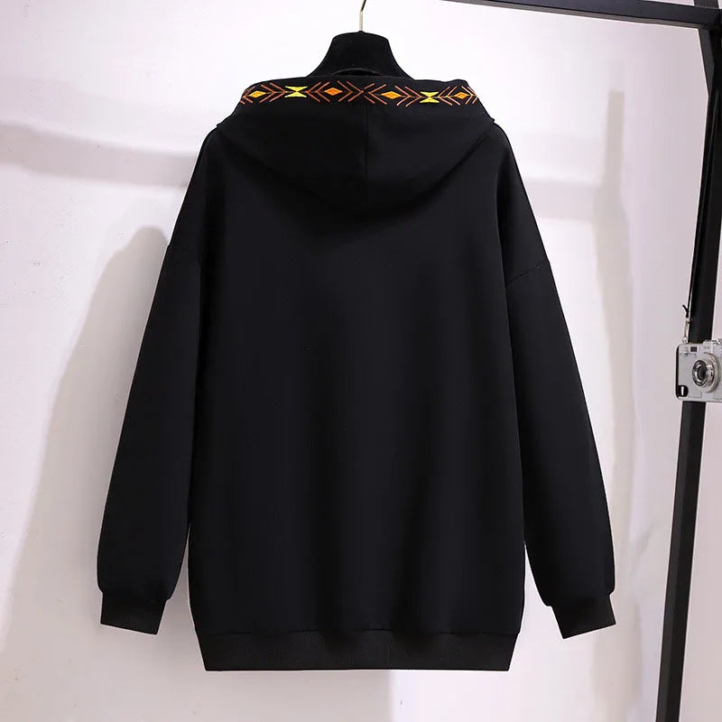 150Kg Plus Größe frauen Frühling Herbst Lose Mit Kapuze Stickerei Sweatshirt Büste 157cm 6XL 7XL 8XL 9XL 10XL lange-Ärmeln Casual Top.
