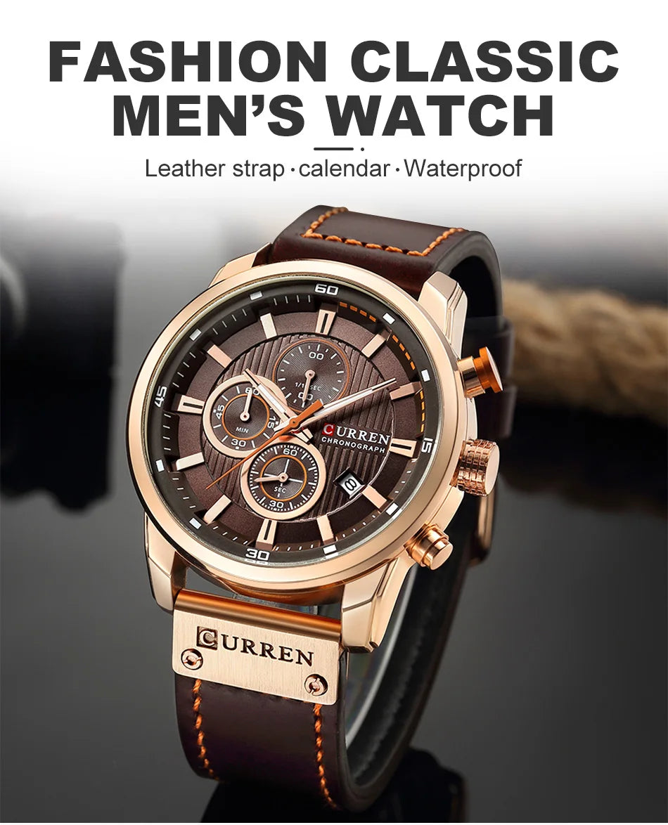 CURREN Brand Watch Men Leather Sports Watches Men's Army Military Quartz Wristwatch Chronograph Male Clock Relogio Masculino.