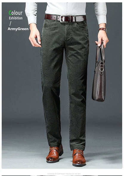 Spring Autumn New Men Pants Corduroy Fabric Comfortable Soft Casual Business Office Male Trousers Khaki Apricot Black Blue.