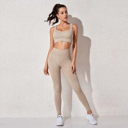 Women's Sportswear Yoga Set Workout Clothes Athletic Wear Sports Gym Legging Seamless Fitness Bra Crop Top Long Sleeve Yoga Suit.