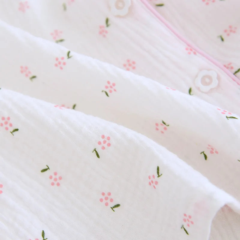 Fdfklak Spring Fall Full Sleeve Homewear Loose 2Pcs Pajama Set 100% Gauze Cotton Casual Print Sleeping Shirt Home Wear Clothes.