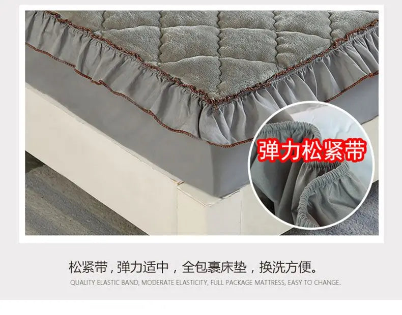 Fashion Flannel Bed Fitted Sheet Quilted Mattress Cover Soft and Comfortable Lace Fit Elastic Band Bed Sheet.