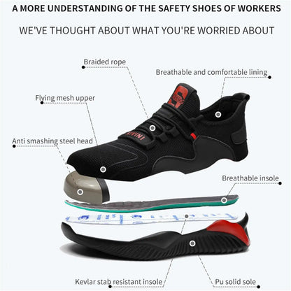 Hot Selling Industrial Protective Breathable Work Boot Casual Trainers Steel Toe  Safety Shoes for Men  Mesh.