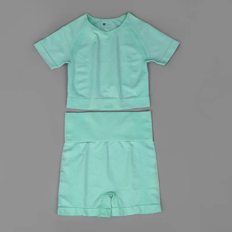 Women Vital Seamless Yoga Fitness Clothing Set High Waist Gym Leggings Crop Tops Sports Tracksuit Plush Up Sports Outfits