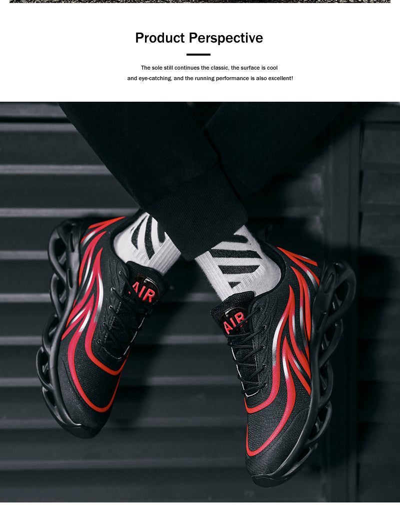 Men's Flame Printed Sneakers Flying Weave Sports Shoes Comfortable Running Shoes Outdoor Men Athletic Shoes.