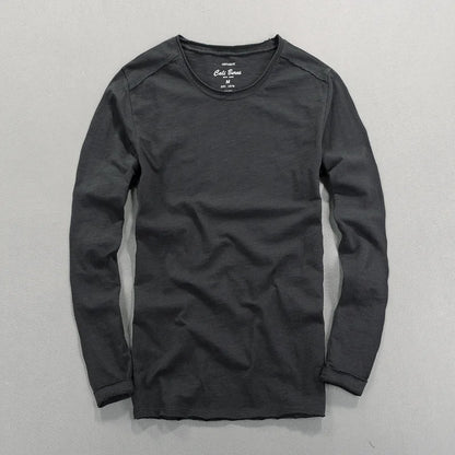 Fashionable Bamboo Cotton Long Sleeve Vintage T-shirts Men Casual Thin Tops Tees Comfortable Tshirt Distressed T-shirt