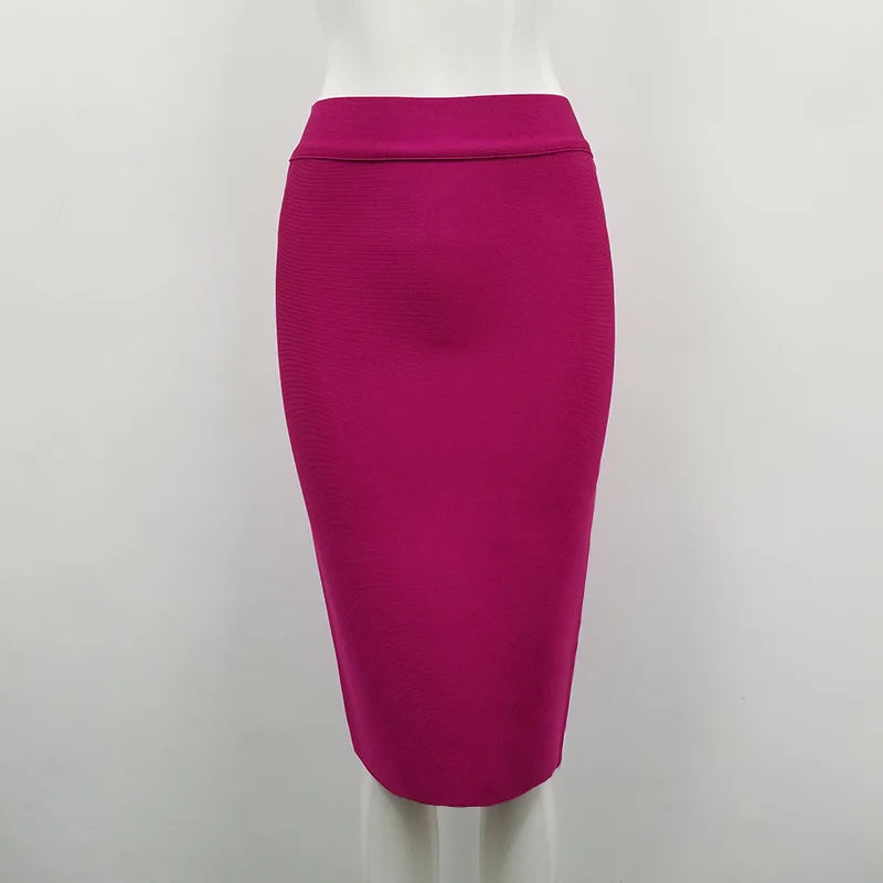 16 Colors High Quality Tight Pink Green Black Rayon Knee Length Bandage Skirt Night Club Party Skirt.