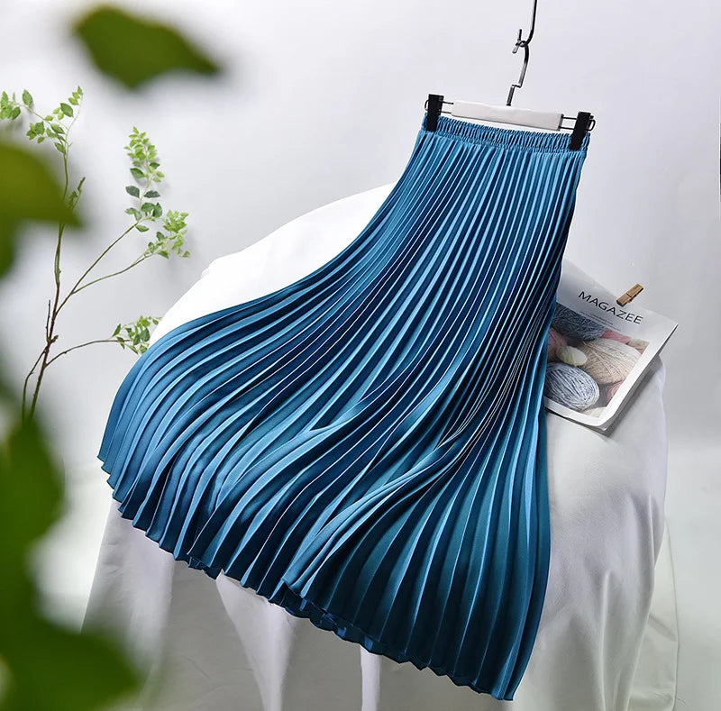 Classical Women Pleated Skirt 90cm/80cm Long Female Elastic Waist Skirt Big Size Velvet Pleated Skirt for Winter Ankle-Length.