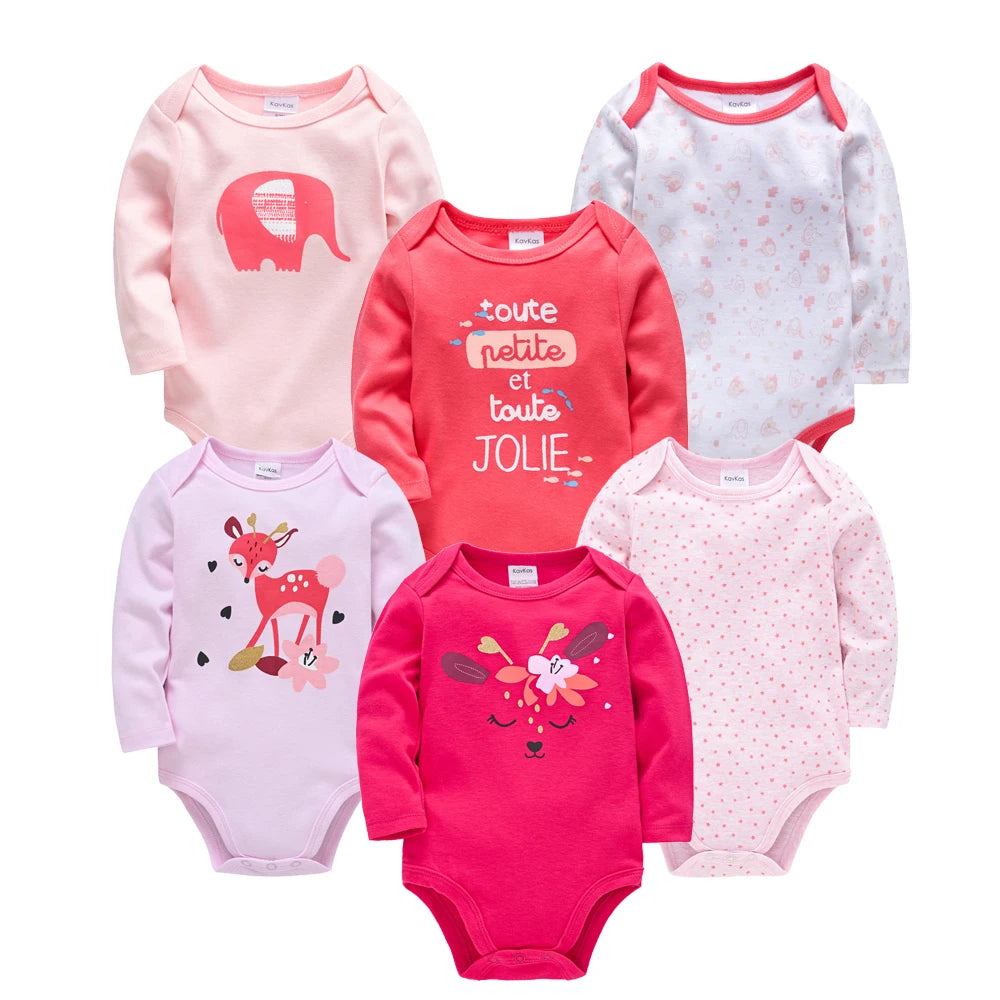 6 Stück 3 Stück Kavkas Baby-Body für Jungen und Mädchen, langärmelig, 100 % Baumwolle, Babykleidung, 0–12 Monate, Neugeborenen-Körper, Bebe-Overall-Kleidung.