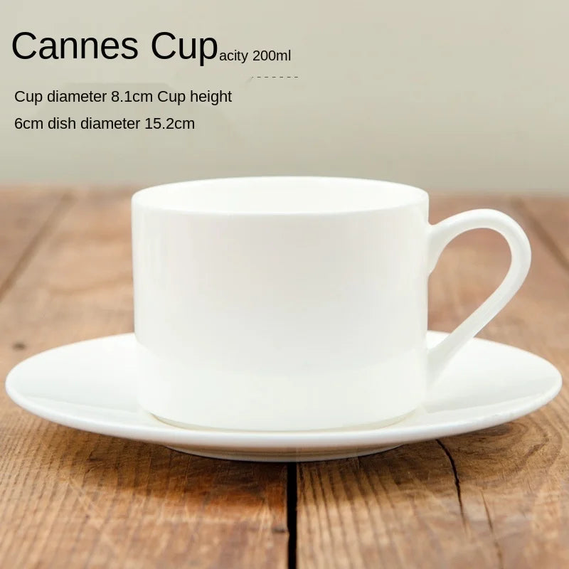 Pure White Bone China Coffee Cup Ceramic Simple Nordic Latte Cups Creative Fancy Afternoon Tea Cafe Coffee Cup and Saucer Spoon.
