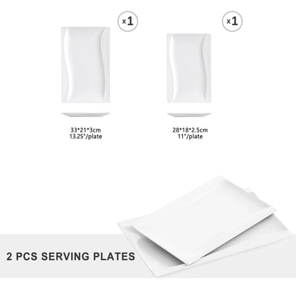 MALACASA Carina 2-Piece Ivory White Porcelain Dinner Plate Set Tableware Fruit Snack Dishes with 11" & 13.25" Rectangular Plate.