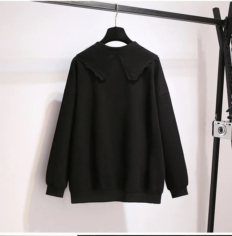 150Kg Plus Größe frauen Herbst Faul Stil Puppe Kragen Sweatshirts Fehlschlag 157cm 6XL 7XL 8XL 9XL 10XL lose Dünnen Langen Ärmeln Top.
