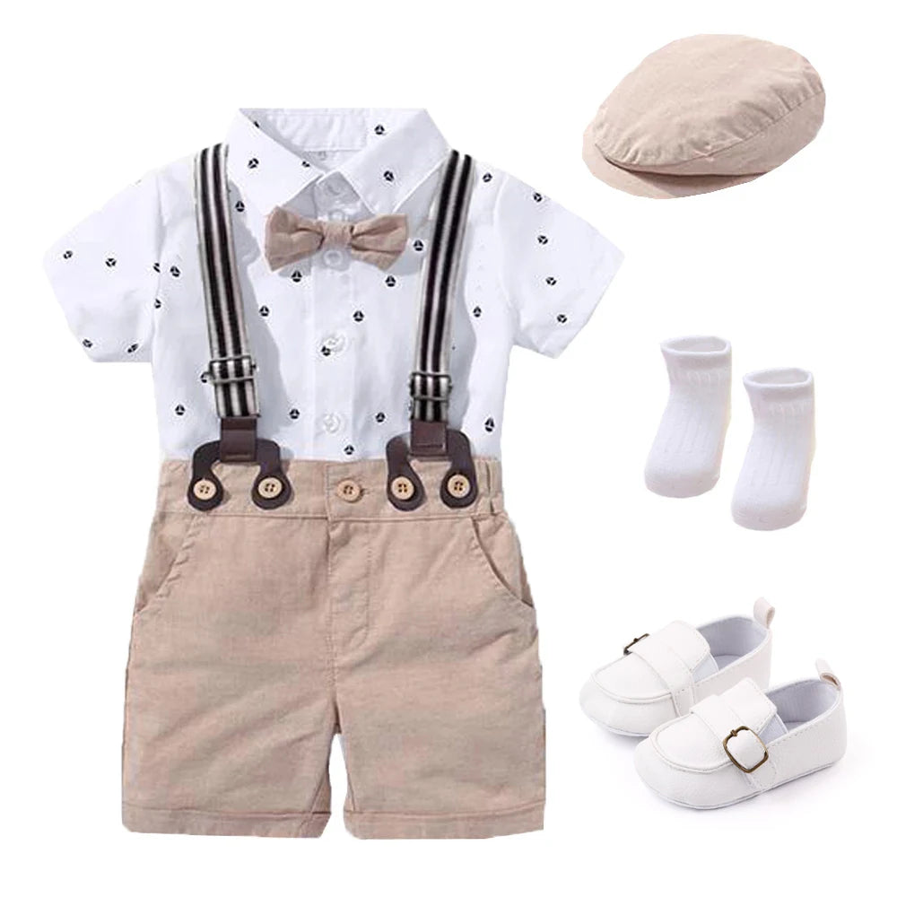 Hot Baby Boy Clothing Suit Newborn Handsome Romper Bow Set Birthday Festival Gift Jumpsuit Hat Toddler Boys Wedding Outfit Dress.