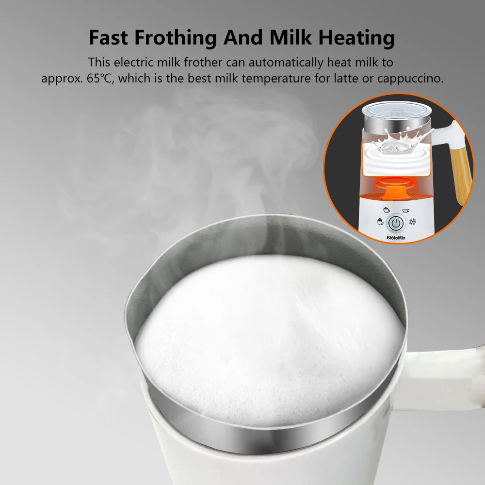 BioloMix NEW Automatic Hot and Cold Milk Frother Warmer for Latte, Foam Maker for Coffee, Hot Chocolates, Cappuccino.