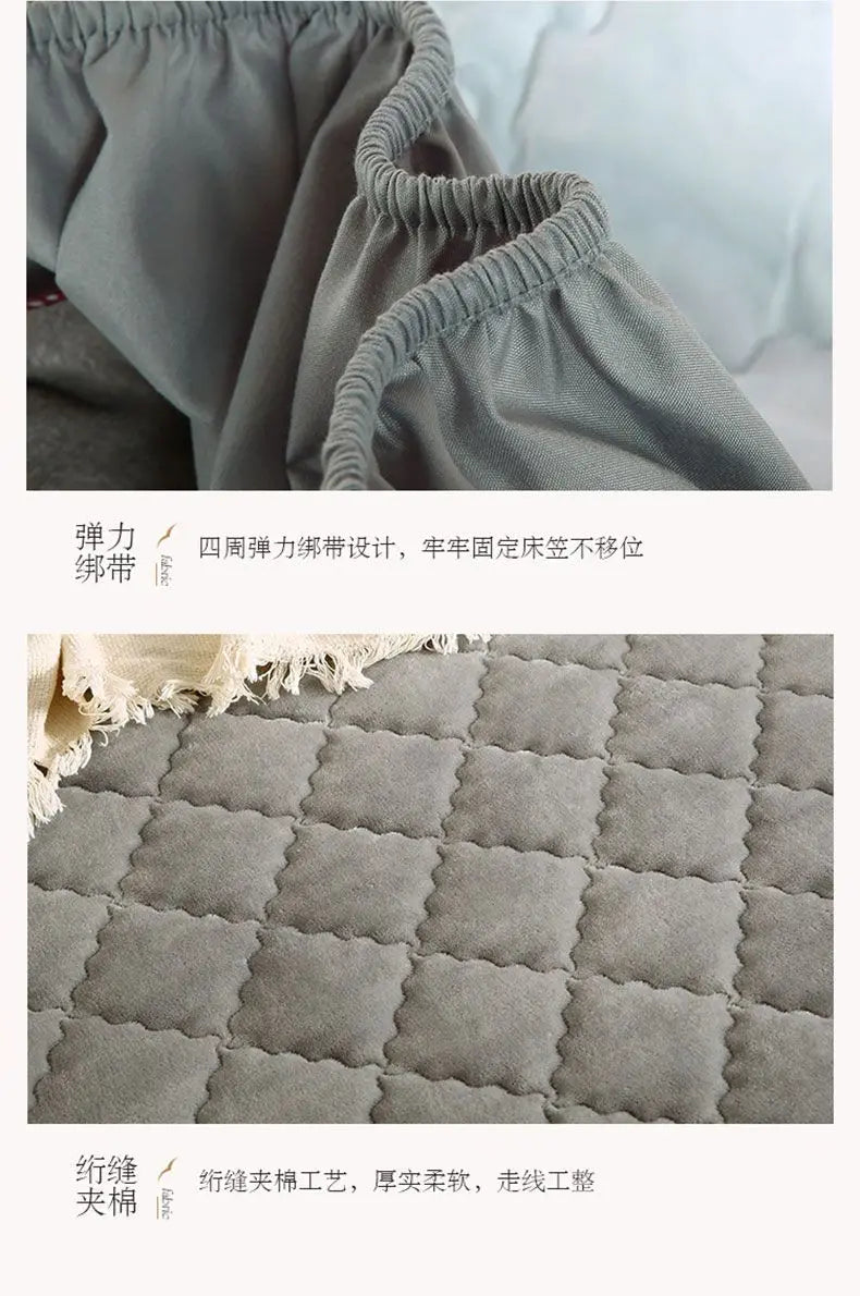 Fashion Flannel Bed Fitted Sheet Quilted Mattress Cover Soft and Comfortable Lace Fit Elastic Band Bed Sheet.