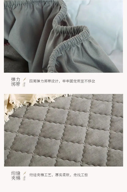 Fashion Flannel Bed Fitted Sheet Quilted Mattress Cover Soft and Comfortable Lace Fit Elastic Band Bed Sheet.