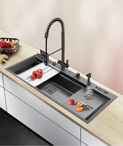 ASRAS New Nanometer Large Size Single Cup Rinser Kitchen Sink 4mm Thickness 220mm Depth With Drain Plate Knife Holder Sinks