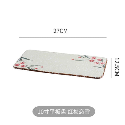 Japanese Style Set Tableware Cuisine Restaurant Commercial Retro Plate Rectangular Ceramic Net Red Tray Sushi Plate Dish.
