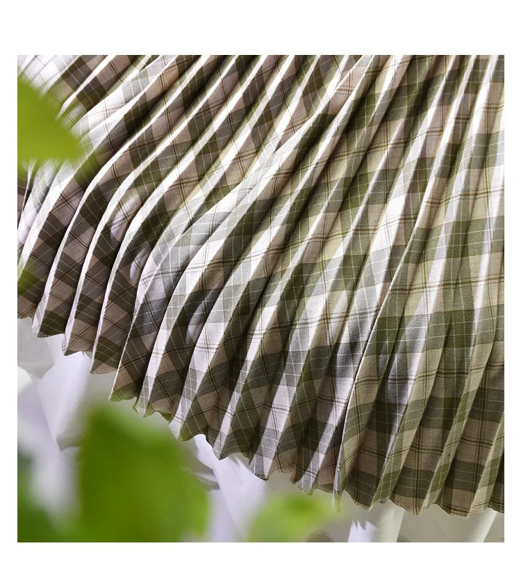 Looks Thin Pleated Skirt 2025 New High Waist A-line Skirt Mid-length Big Size Plaid Skirt Long Pleated Skirt Length 75-90cm