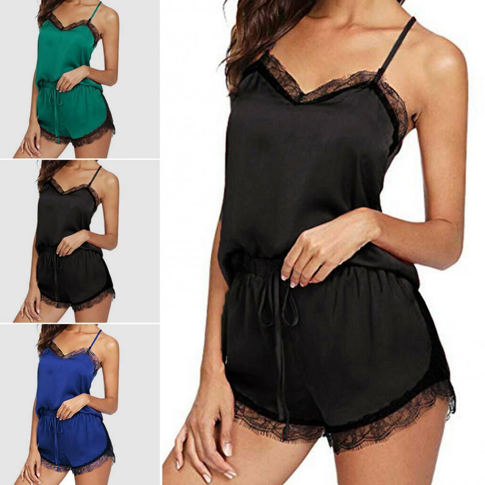 Heißer verkauf damen sommer sexy seide spitze einfarbig pyjamas leibchen top shorts haut-freundliche hause unterwäsche pyjamas set einzelhandel.